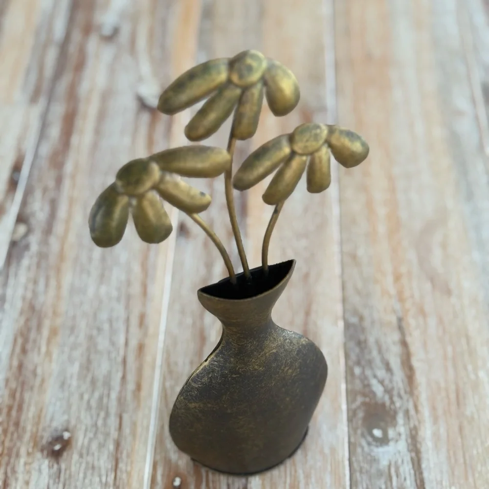 Vintage Metal Vase with Flowers Wall Hanging